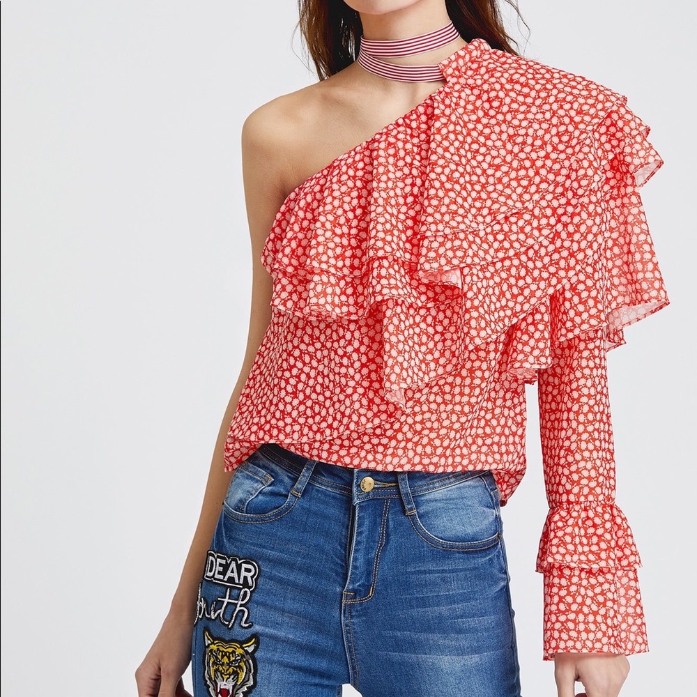 Shein One Shoulder Layered Ruffle Top